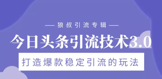 狼叔今日头条引流技术3.0，打造爆款稳定引流的玩法，VLOG引流技术-吗喽副业资源站