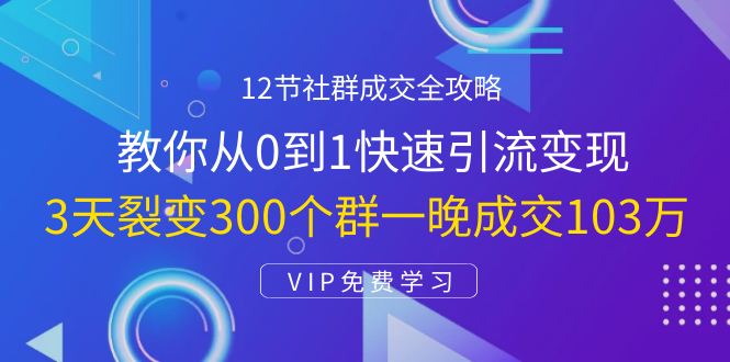 12节社群成交全攻略：从0到1快速引流变现，3天裂变300个群一晚成交103万-吗喽副业资源站