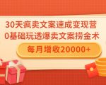 30天疯卖文案速成变现营，0基础玩透爆卖文案捞金术！每月增收20000+-吗喽副业资源站