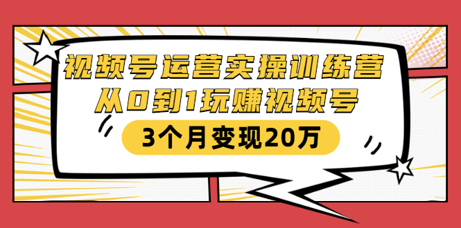 视频号运营实操训练营：从0到1玩赚视频号，3个月变现20万-吗喽副业资源站