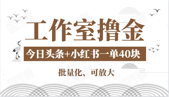 工作室撸金二件套：撸今日头条原创收益+小红书一单利润40块项目-吗喽副业资源站
