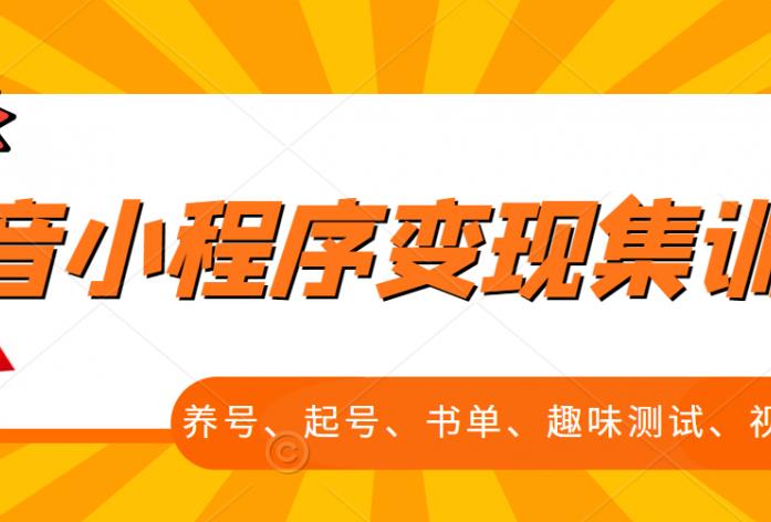抖音小程序变现集训课，养号、起号、书单、趣味测试、视频剪辑，全套流程-吗喽副业资源站