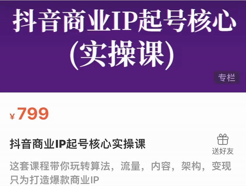 抖音商业IP起号核心实操课，带你玩转算法，流量，内容，架构，变现-吗喽副业资源站