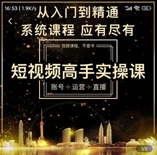 短视频高手实操课：账号+运营+直播，从入门到精通，系统课程，应有尽有-吗喽副业资源站