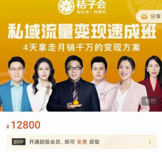 桔子会·私域流量变现速成班，4天拿走月销千万的变现方案 价值12800元-吗喽副业资源站