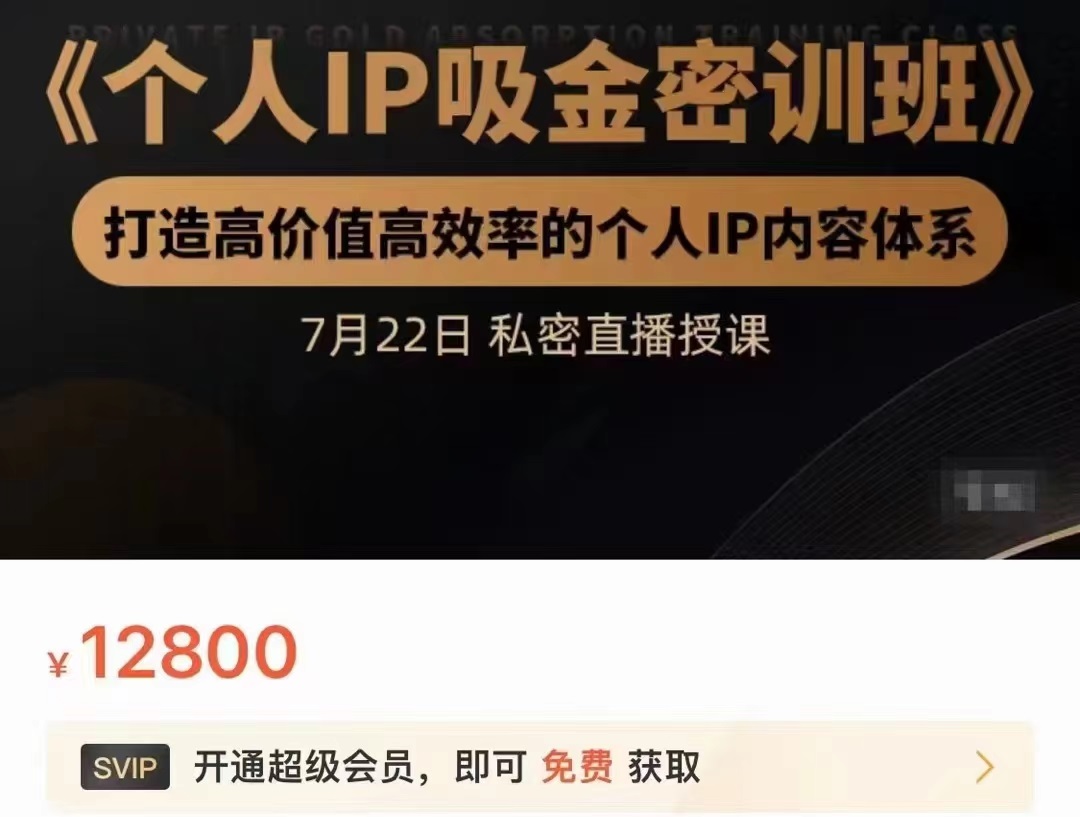 个人IP吸金密训班，打造高价值高效率的个人IP内容体系（价值12800元）-吗喽副业资源站