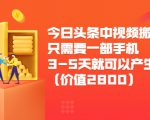今日头条中视频搬运项目，只需要一部手机3-5天就可以产生利润（价值2800元）-吗喽副业资源站