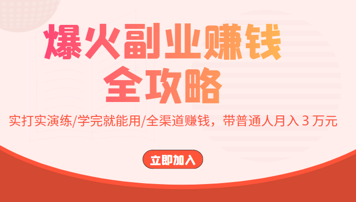 爆火副业赚钱全攻略：实打实演练/学完就能用/全渠道赚钱，带普通人月入３万元-吗喽副业资源站