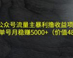 公众号流量主暴利撸收益项目，单人单号月稳赚5000+（价值480元）-吗喽副业资源站
