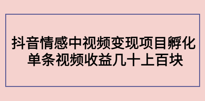 副业孵化营第5期：抖音情感中视频变现项目孵化 单条视频收益几十上百-吗喽副业资源站