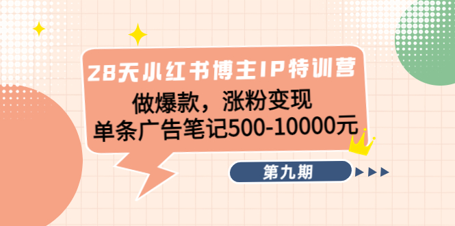 28天小红书博主IP特训营《第9期》做爆款，涨粉变现 单条广告笔记500-10000-吗喽副业资源站