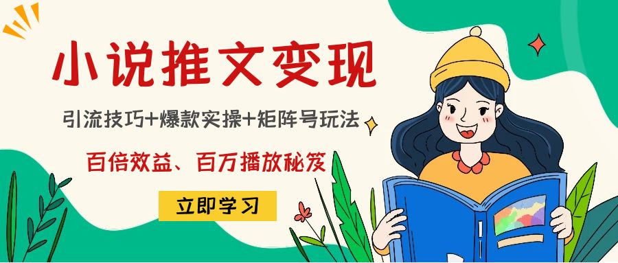 小说推文训练营：引流技巧+爆款实操+矩阵号玩法，百倍效益、百万播放秘笈-吗喽副业资源站
