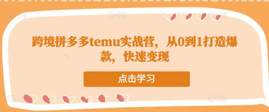 跨境拼多多temu实战营，从0到1打造爆款，快速变现-吗喽副业资源站