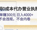 高利润0成本代办营业执照项目：一单赚300元日入4000+不会违规，不会内卷-吗喽副业资源站
