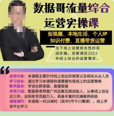 数据哥流量综合运营实操课：短视频、本地生活、个人IP知识付费、直播带货运营-吗喽副业资源站