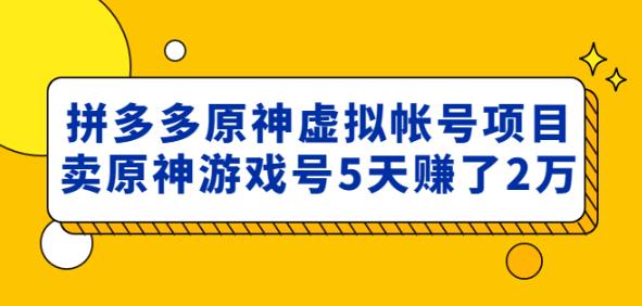 外面卖2980的拼多多原神虚拟帐号项目：卖原神游戏号5天赚了2万-吗喽副业资源站