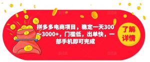 2023拼多多电商项目，稳定一天300～3000+，门槛低，出单快，一部手机即可完成-吗喽副业资源站