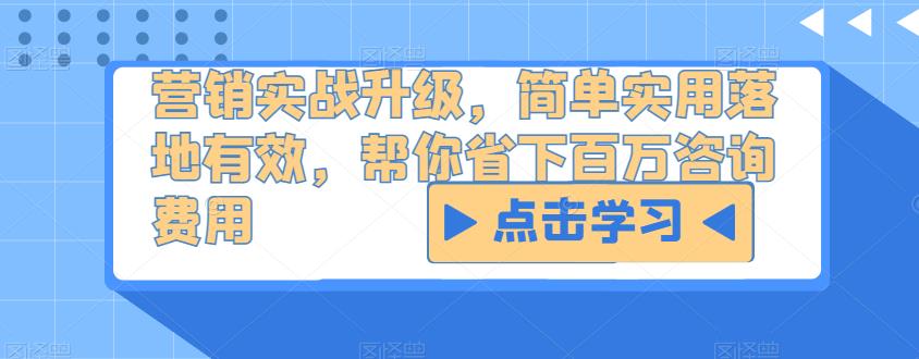 营销实战升级，简单实用落地有效，帮你省下百万咨询费用-吗喽副业资源站