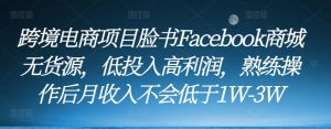 跨境电商项目脸书Facebook商城无货源,低投入高利润,熟练操作后月收入不会低于1W-3W-吗喽副业资源站