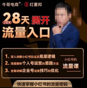 牛哥电商红薯邦28天撕开小红书流量入口,小红书运营系列课,快速掌握小红书的流量密码-吗喽副业资源站