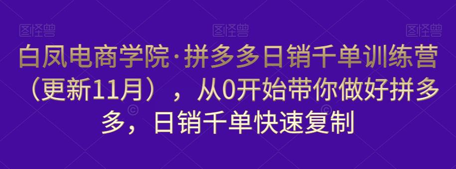 白凤电商学院·拼多多日销千单训练营，从0开始带你做好拼多多，日销千单快速复制（更新知2023年3月）-吗喽副业资源站