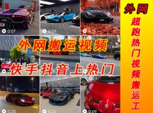 外面收费398元外网超跑豪车汽车视频搬运至快手抖音上热门项目，只需一步手机就可以操作-吗喽副业资源站