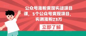 公众号涨粉变现实战项目课，5个公众号变现项目，实测涨粉23万-吗喽副业资源站