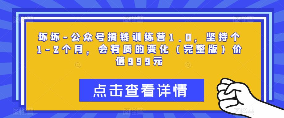 坏坏-公众号搞钱训练营1.0，坚持个1-2个月，会有质的变化（完整版）价值999元-吗喽副业资源站