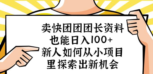 卖快团团团长资料也能日入100+新人如何从小项目里探索出新机会-吗喽副业资源站
