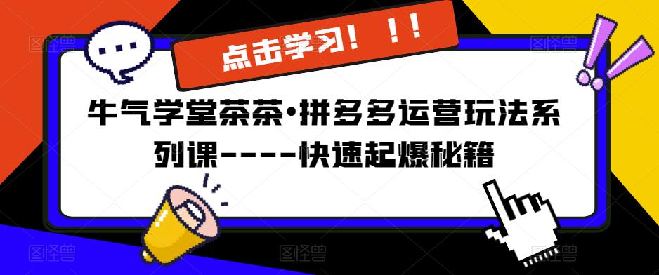 牛气学堂茶茶•拼多多运营玩法系列课—-快速起爆秘籍【更新】-吗喽副业资源站