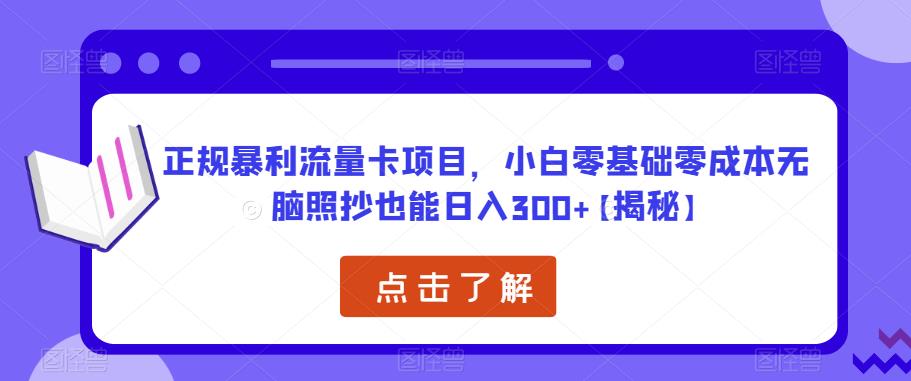 正规暴利流量卡项目，小白零基础零成本无脑照抄也能日入300+【揭秘】-吗喽副业资源站