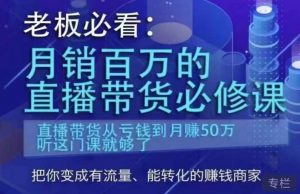 老板必看：月销百万的直播带货必修课，直播带货从亏钱到月赚50万，听这门课就够了-吗喽副业资源站