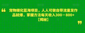 宠物细化蓝海项目，人人可做自带流量发作品就爆，掌握方法每天收入300－800+【揭秘】-吗喽副业资源站