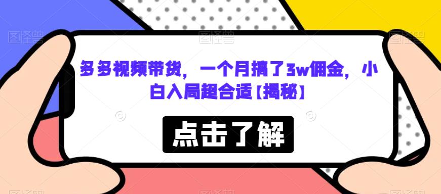 多多视频带货，一个月搞了3w佣金，小白入局超合适【揭秘】-吗喽副业资源站