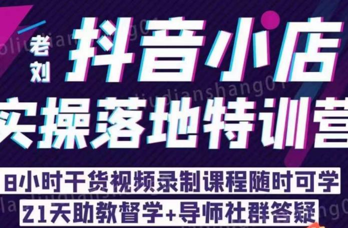 老刘·抖店商品卡流量，​抖音小店实操落地特训营，8小时干货视频录制课程随时可学-吗喽副业资源站
