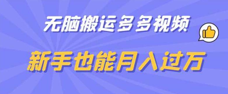 无脑搬运多多视频，新手也能月入过万【揭秘】-吗喽副业资源站