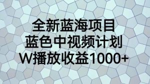 全新蓝海项目，蓝色中视频计划，1W播放量1000+【揭秘】-吗喽副业资源站