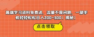 高端学习资料免费送,流量不是问题,一部手机轻轻松松日入200-300【揭秘】-吗喽副业资源站