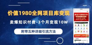 价值1980的全网项目库变现-卖爆知识付费-3个月变现10W是怎么做到的-附多种引流创业粉方法【揭秘】-吗喽副业资源站