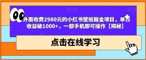 外面收费2980元的小红书壁纸掘金项目，单日收益破1000+，一部手机即可操作【揭秘】-吗喽副业资源站