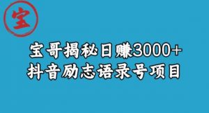 宝哥揭秘日赚3000+抖音励志语录号短视频变现项目-吗喽副业资源站