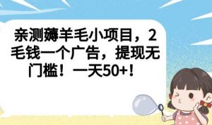 亲测薅羊毛小项目，2毛钱一个广告，提现无门槛！一天50+【揭秘】-吗喽副业资源站