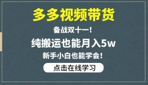 多多视频带货，备战双十一，纯搬运也能月入5w，新手小白也能学会-吗喽副业资源站