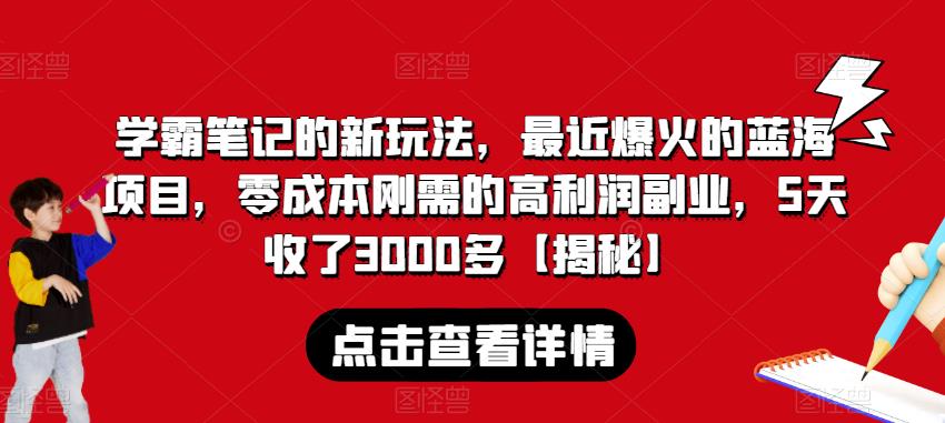 学霸笔记的新玩法，最近爆火的蓝海项目，零成本刚需的高利润副业，5天收了3000多【揭秘】-吗喽副业资源站