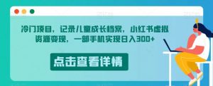 冷门项目，记录儿童成长档案，小红书虚拟资源变现，一部手机实现日入300+【揭秘】-吗喽副业资源站