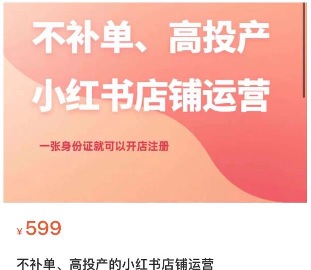 不补单、高投产的小红书店铺运营，一张身份证就可以开店注册-吗喽副业资源站