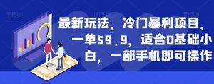 最新玩法，冷门暴利项目，一单59.9，适合0基础小白，一部手机即可操作【揭秘】-吗喽副业资源站