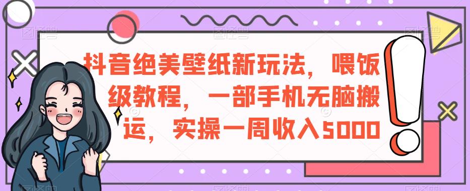 抖音绝美壁纸新玩法，喂饭级教程，一部手机无脑搬运，实操一周收入5000【揭秘】-吗喽副业资源站