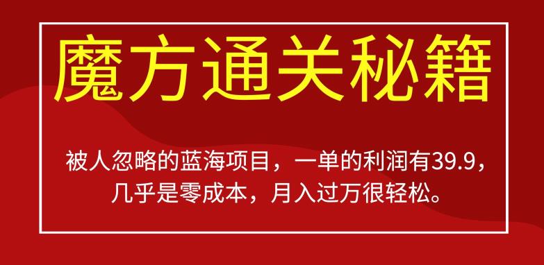 被人忽略的蓝海项目，魔方通关秘籍，一单的利润有39.9，几乎是零成本，月入过万很轻松【揭秘】-吗喽副业资源站