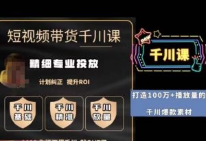 短视频带货-千川专业投放课，​精细化专业投放，计划纠正，提升ROI-吗喽副业资源站
